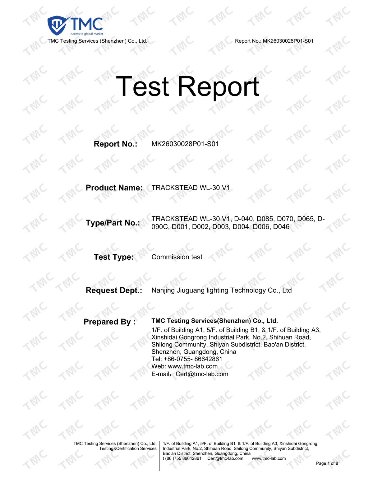 TRACKSTEAD WL-30 V1 IP68 test documentation
